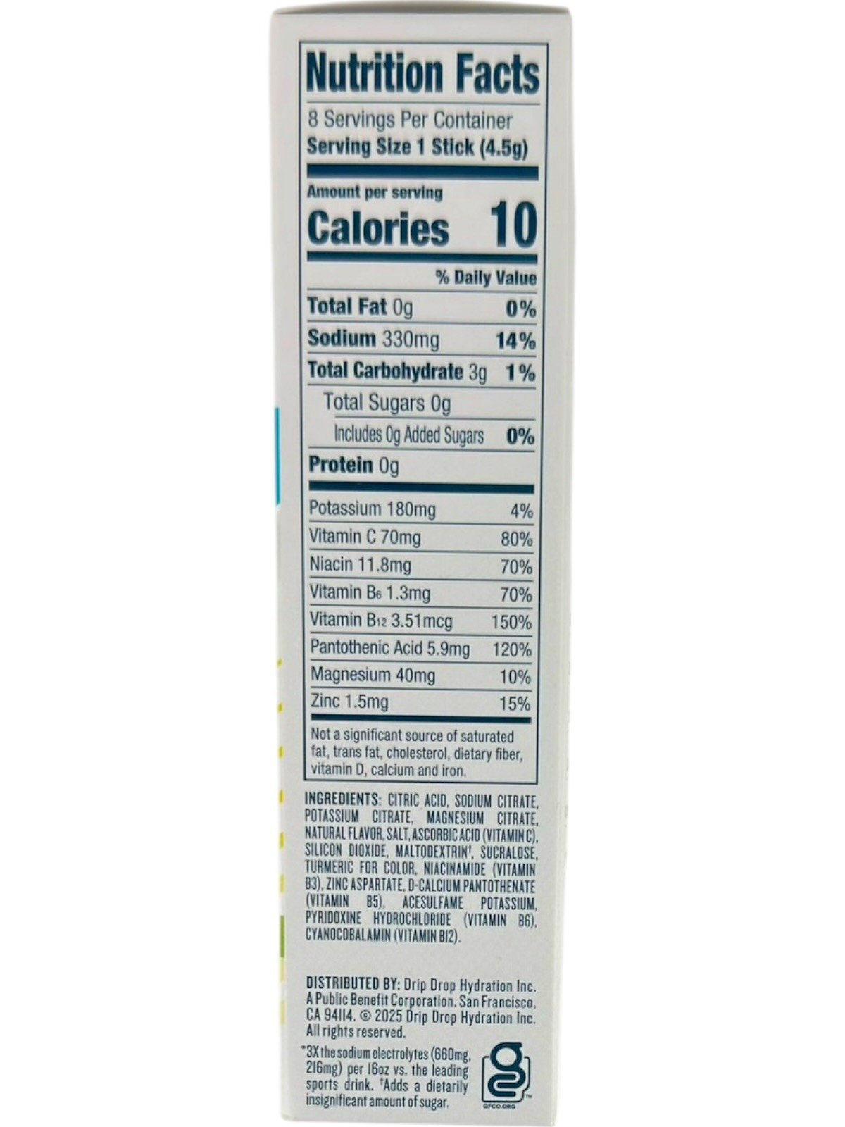 DripDrop Zero Sugar Lemon Lime Electrolyte Powder Mix 8 Sticks Box (EXP 01/2027)