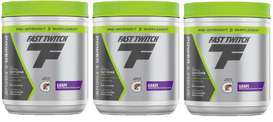 LOT OF 3 Fast Twitch Gatorade Pre Workout Powder Supplement Grape 16.2 oz 6-25