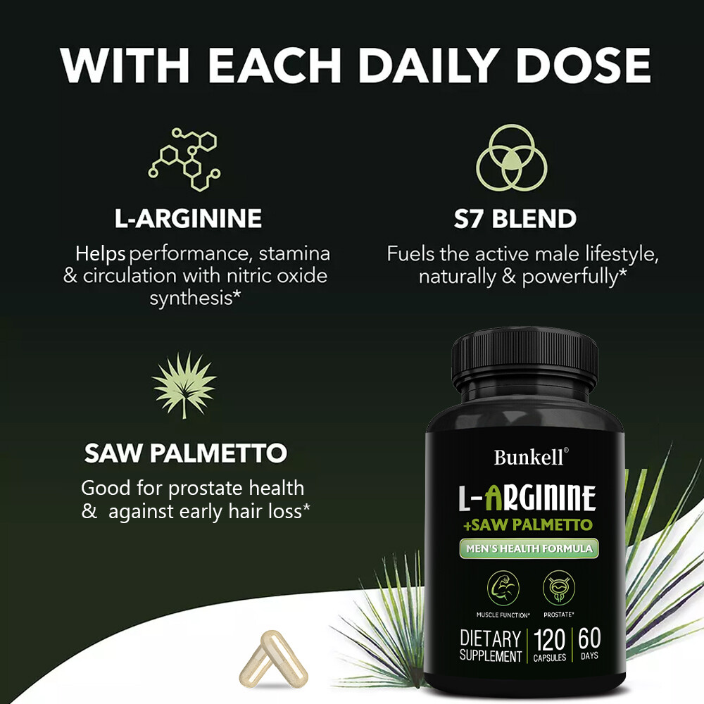 L Arginine Saw Palmetto for Men Prostate Health – Nitric Oxide & Muscle Support