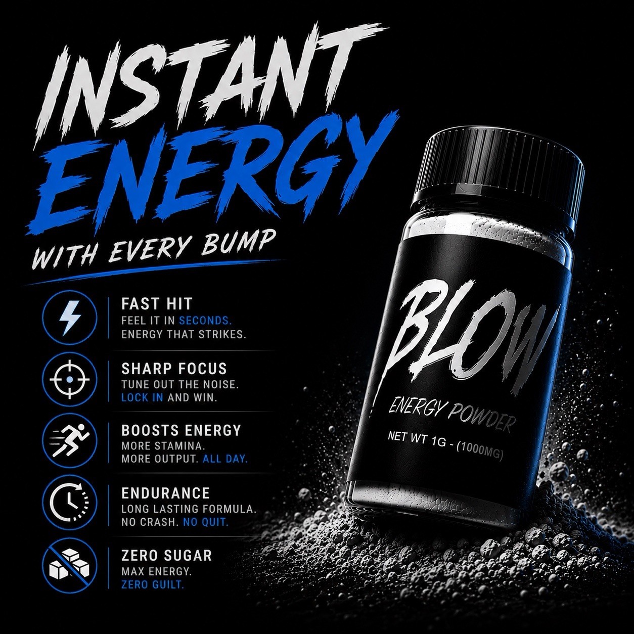 Blow Energy Powder – 400MG Caffeine – Instant Energy Pre Workout – 5 Pack