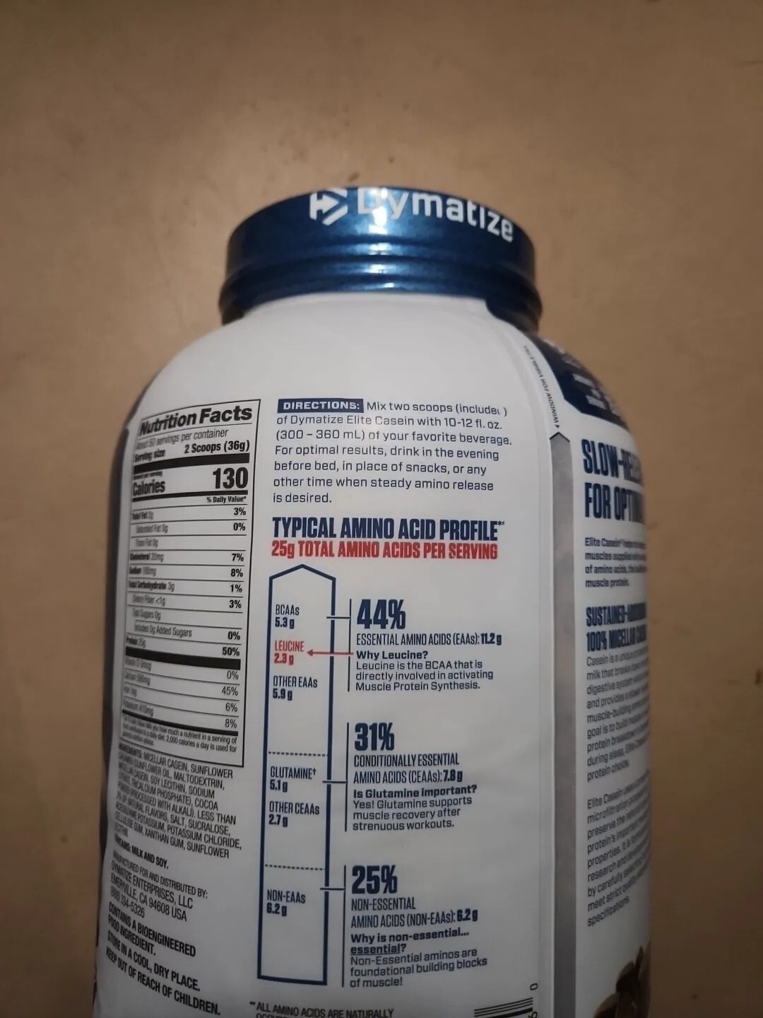 Dymatize Elite 100 Micellar Casein Slow Absorbing Protein Rich Chocolate 4 lbs.