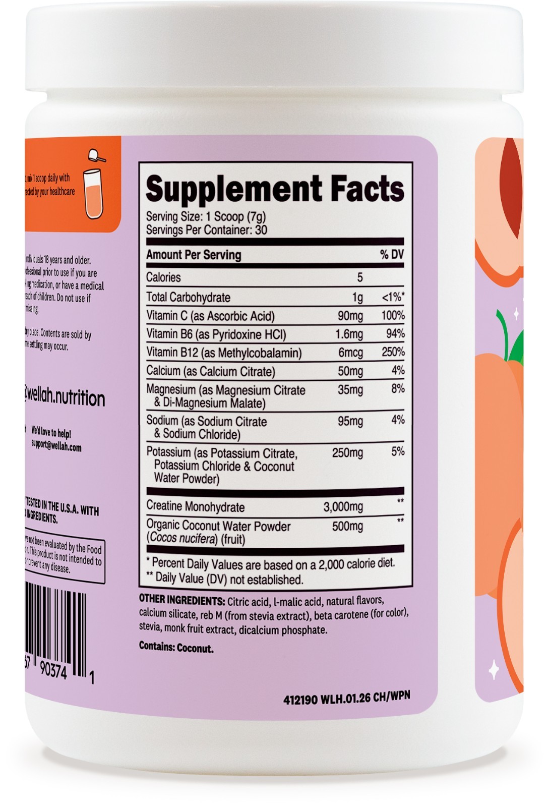 Wellah Creatine + Hydration Powder (White Peach Nectarine) 30 Servings