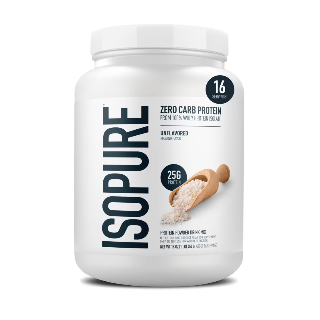 Isopure Zero Carb 100% Whey Protein Isolate Unflavored Protein Powder, 25g, 1lb