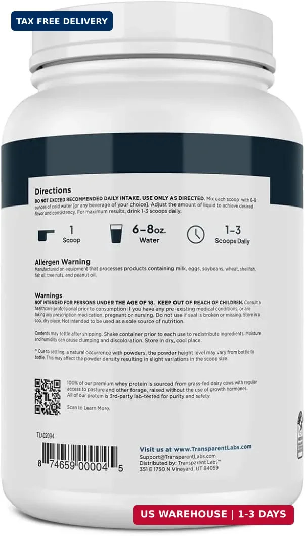 Transparent Labs Grass-Fed Whey Protein Isolate – Naturally Flavored, Gluten Fre