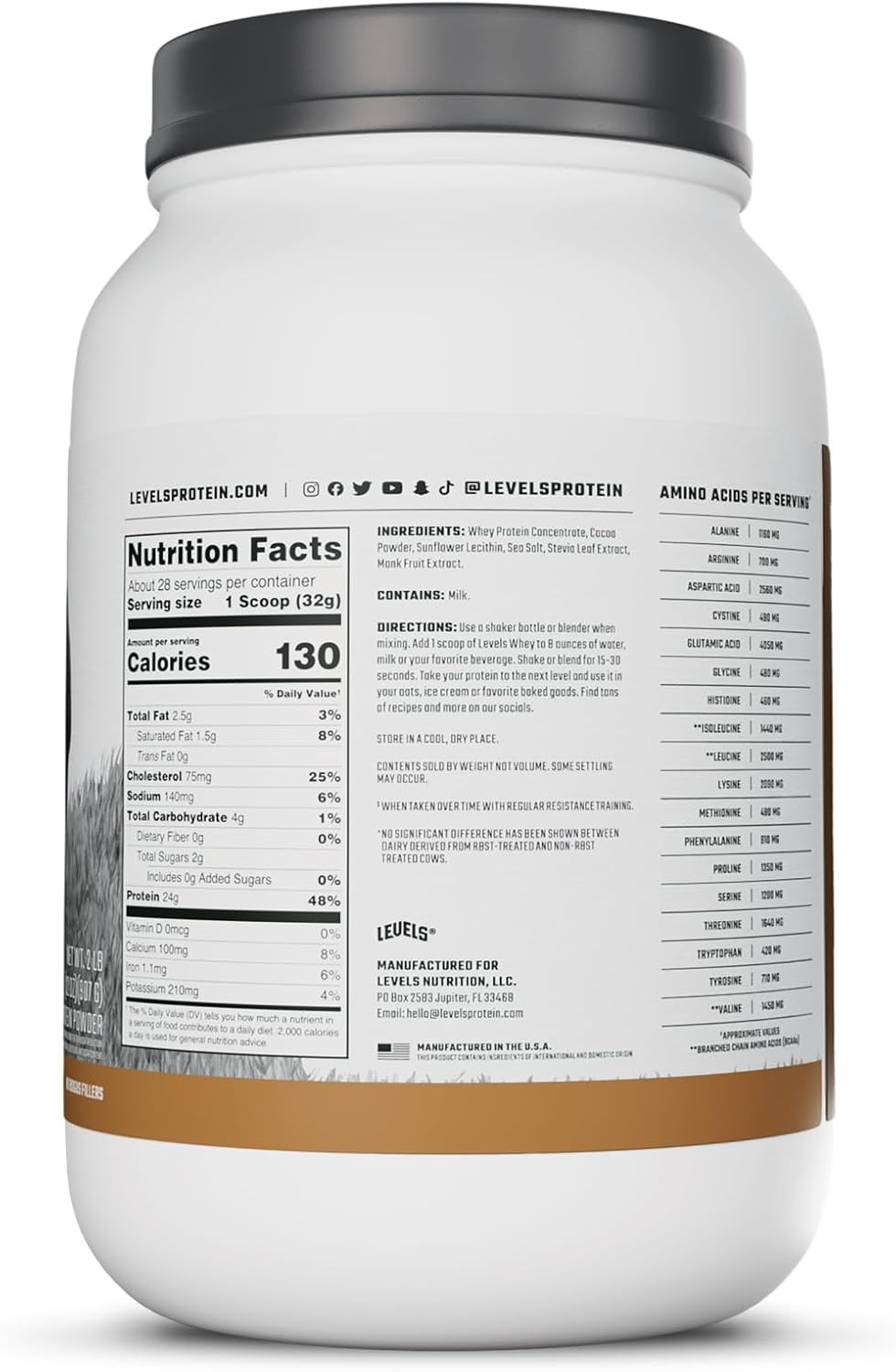Levels Grass Fed Whey Protein Powder, No Artificials, 24G of Protein, Double …