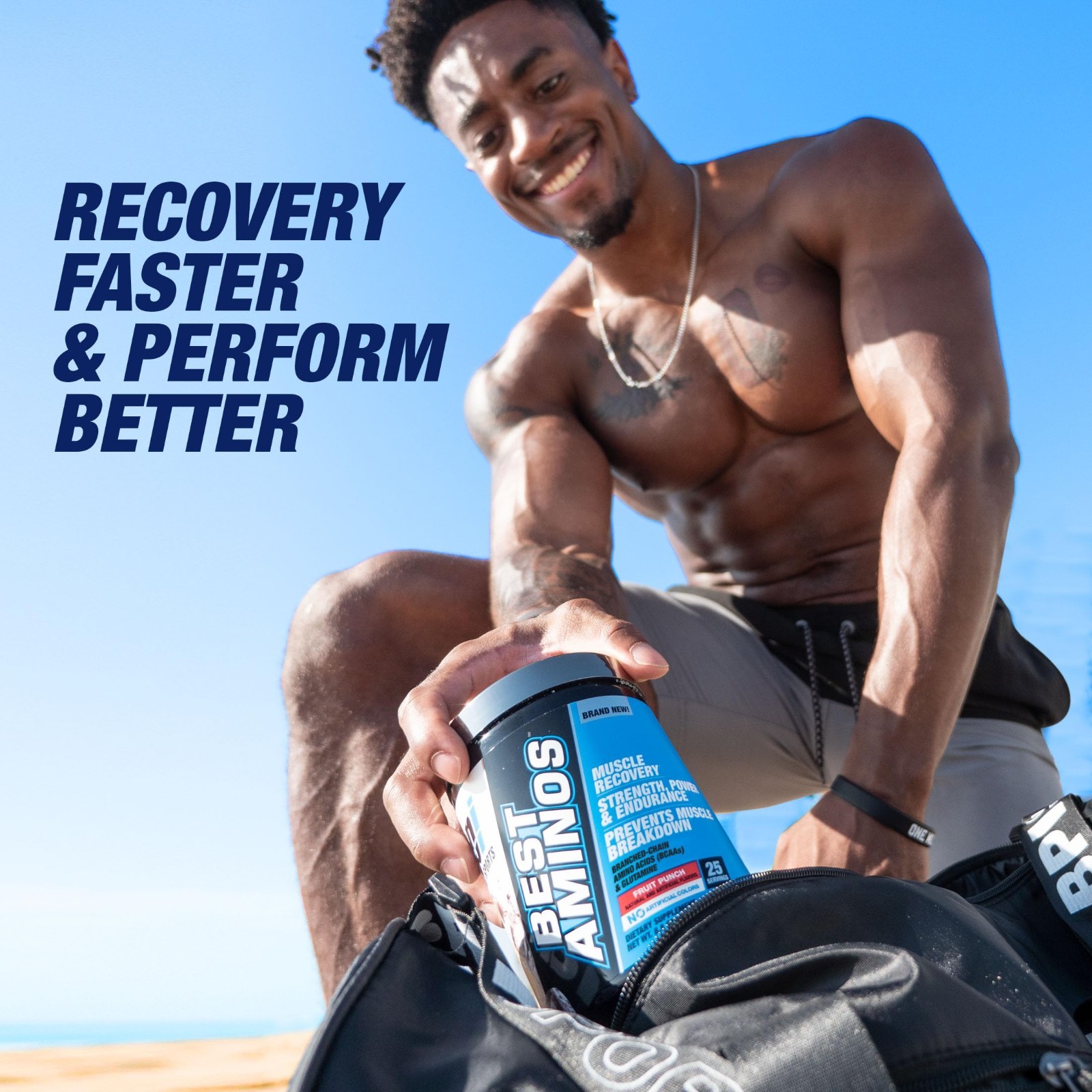 BCAA Amino Acid Powder for Post Workout Recovery & Hydration – Fruit Punch, 25 S